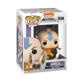 Funko Pop! Avatar Aang with Momo figure front view for shelf display.