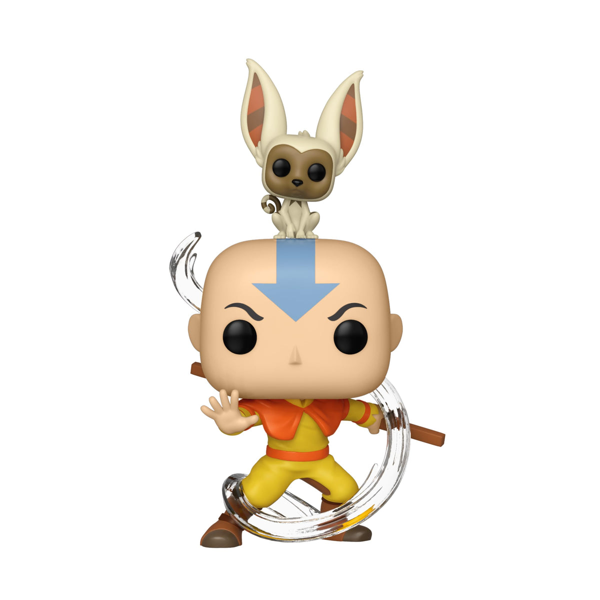 Funko Pop! Avatar Aang with Momo side view highlighting figure silhouette.