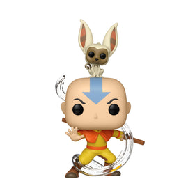 Funko Pop! Avatar Aang with Momo side view highlighting figure silhouette.