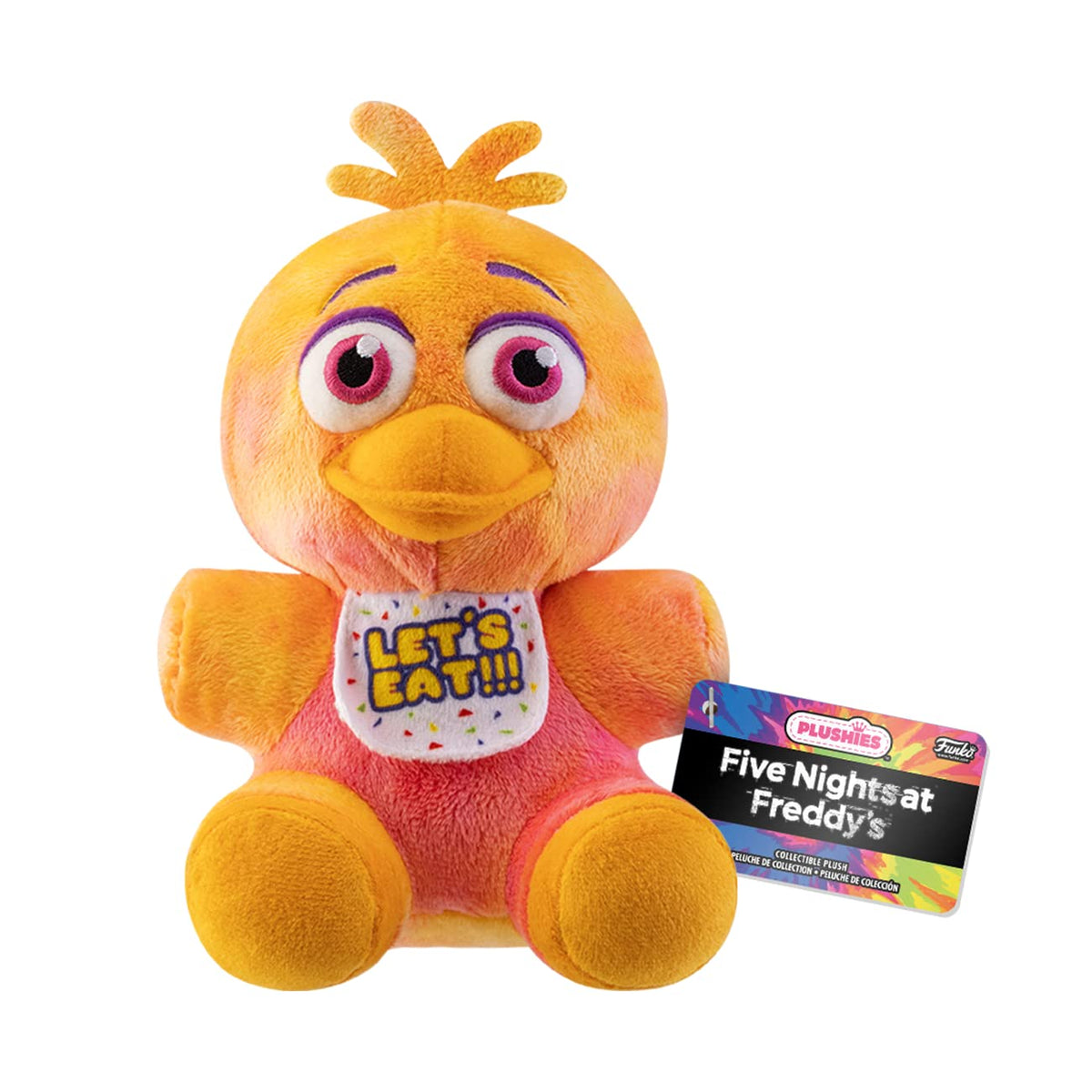 Funko Pop! Plush Tie-Dye Chica, front view, ideal display piece and cozy cuddle buddy.