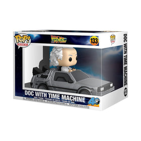Funko Pop Rides Deluxe Doc with Time Machine figure on display for collectors