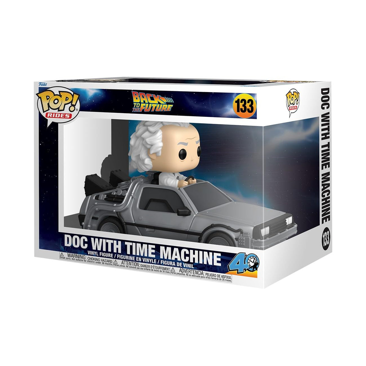 Funko Pop Rides Deluxe Doc with Time Machine figure on display for collectors