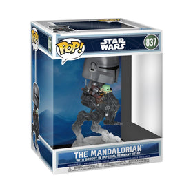 Funko Pop! Rides Deluxe Mandalorian and Grogu AT-RT front view for display and collection.