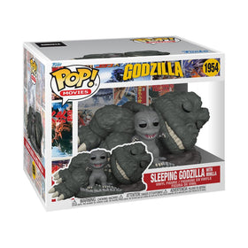 Funko Pop Sleeping Godzilla with Minilla figure front view for premium display