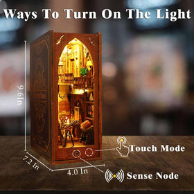 Funle Book Nook Kit integrated LEDs illuminate the tiny library for cozy displays