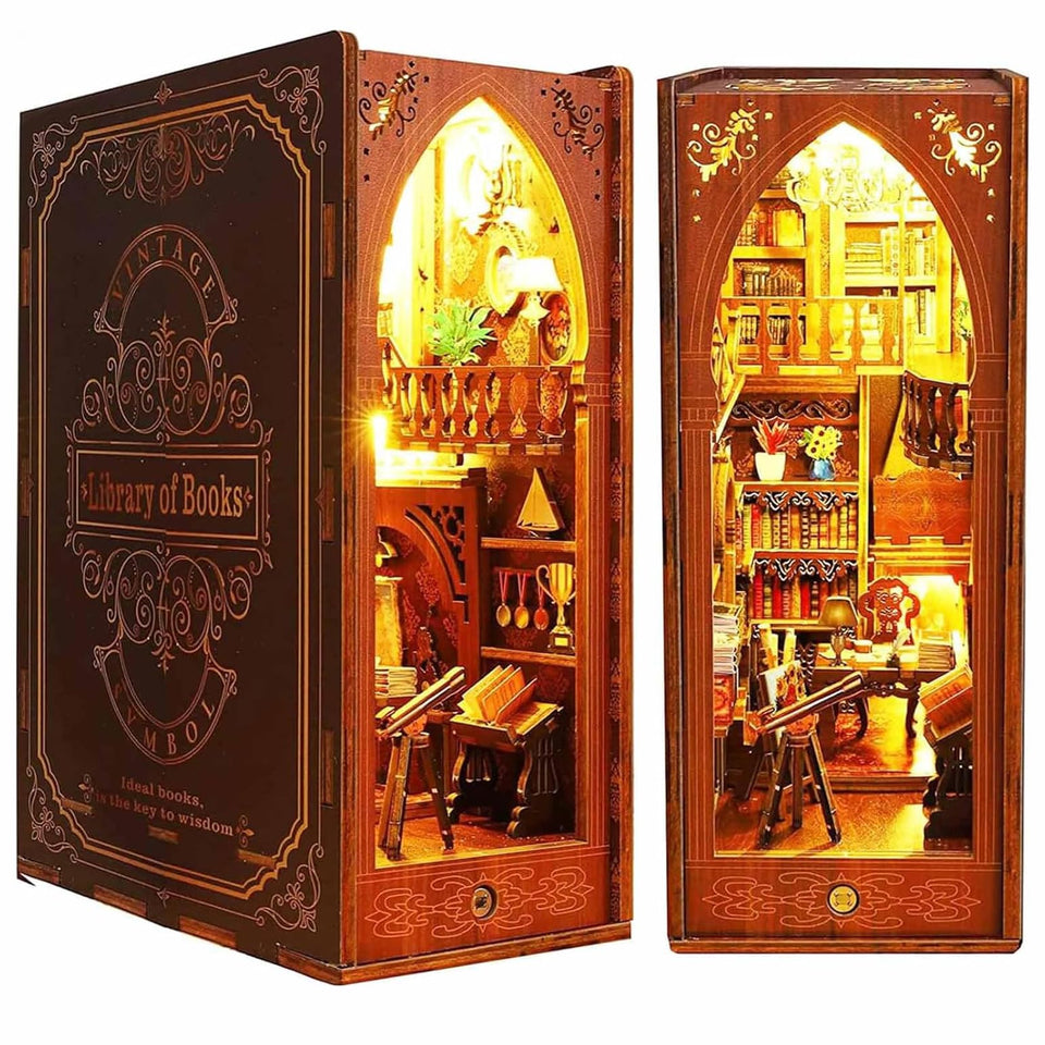 Funle Book Nook Kit library tower with two-tier shelves for stylish bookshelf decor