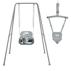 FUNLIO 2-in-1 swing set in indoor-outdoor setup, inviting active family play and movement.