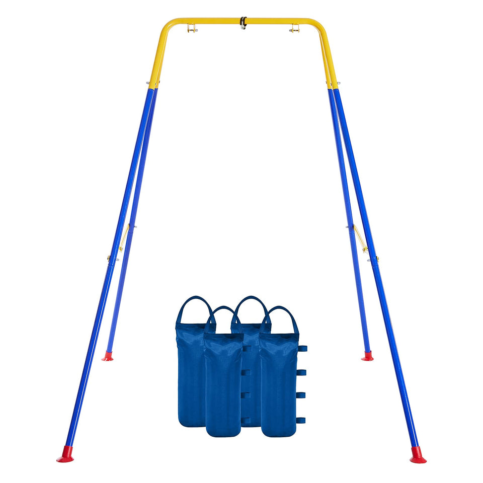Funlio foldable swing stand side view with a stable steel frame for indoor and outdoor use.