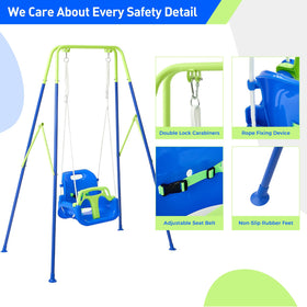 Clear assembly guide for quick setup of FUNLIO swing with folding stand.