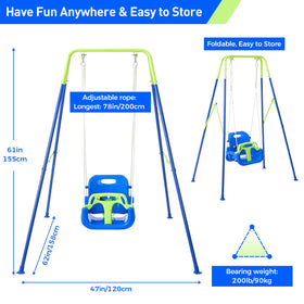 Sturdy FUNLIO swing frame suitable for indoor, backyard, or patio play.