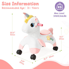 FUNLIO Unicorn Ride On Toy star-studded embroidery and rainbow accents.