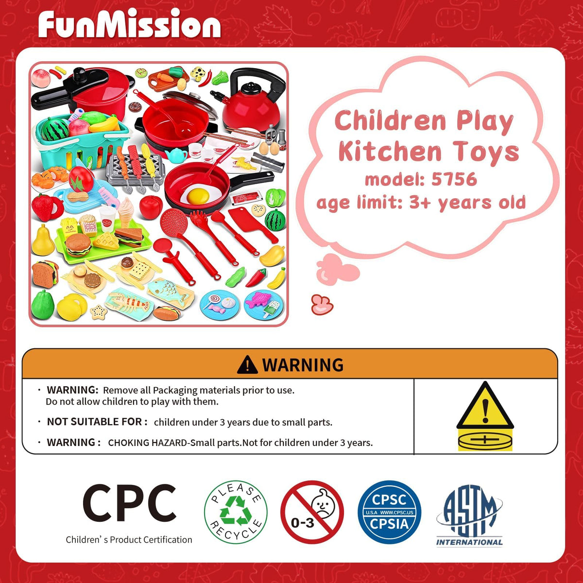 FunMission 134pcs play food collection for creative recipe ideas and imagination.