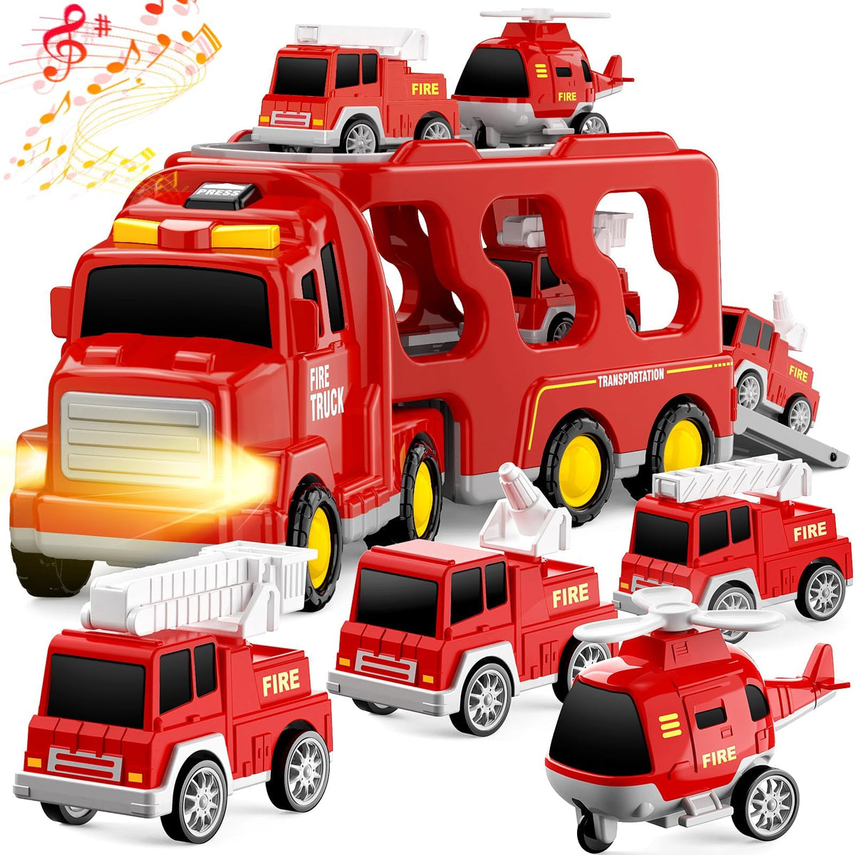 FunMission fire-truck-carrier-truck enhances imaginative play for toddlers