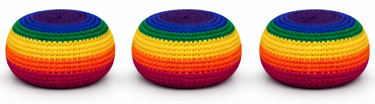 Funny Guy Mugs footbag ball handmade crochet Guatemala for durable, balanced kicks.