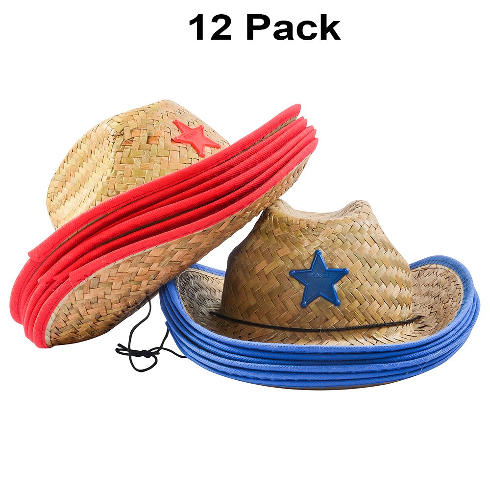 Funny Party Hats kids wearing cowboy straw hat for dress-up play