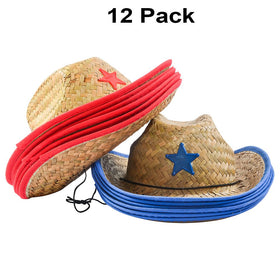 Funny Party Hats kids wearing cowboy straw hat for dress-up play