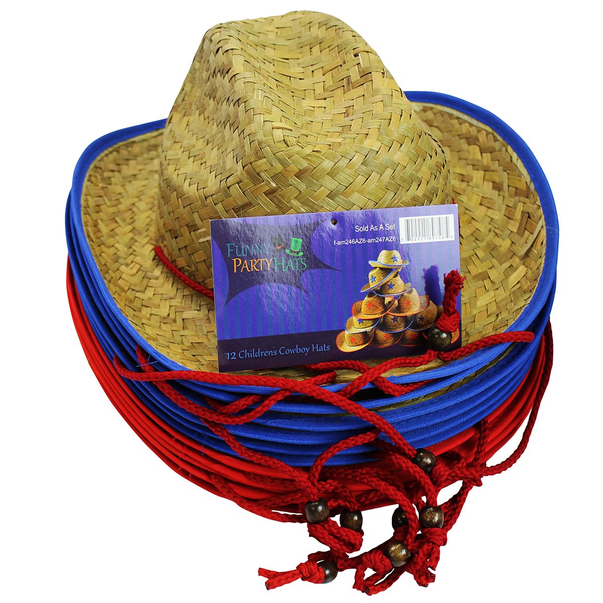 Funny Party Hats display of brown straw hats ready for party favors