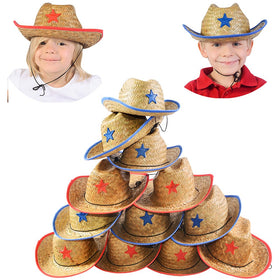 Funny Party Hats cowboy straw hat with red star for kids' western party