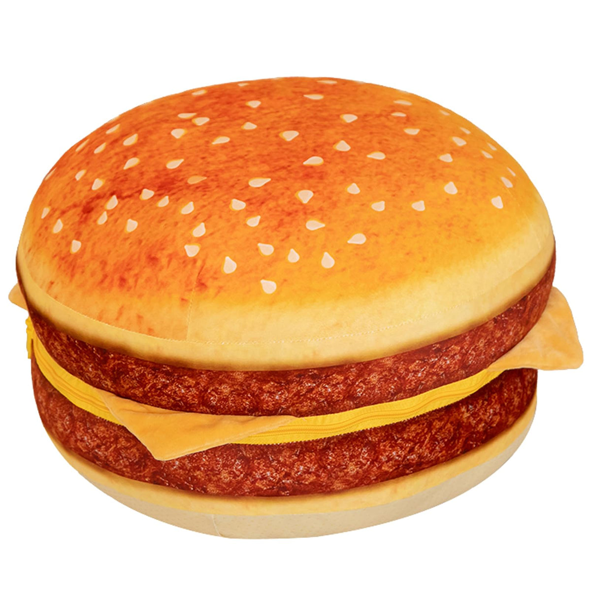 FunnyKitten Hamburger Pillow front view with realistic 3D design for cozy lounging.