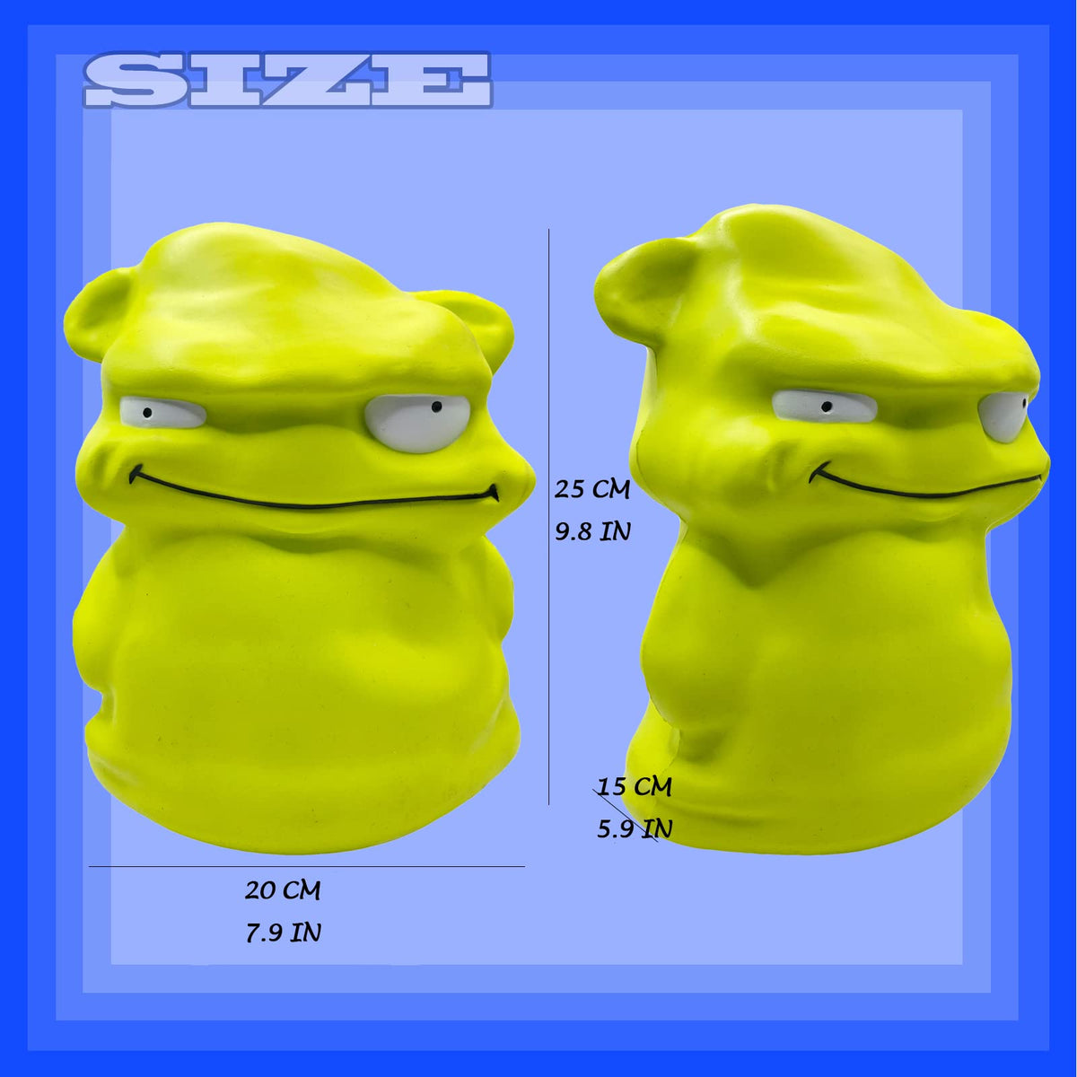 Funnysquee green monster squishy, slow-rise action for focused play and calm.