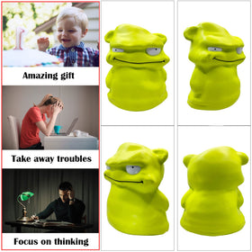 Funnysquee green monster squishy highlighting stress relief benefits and visual appeal.