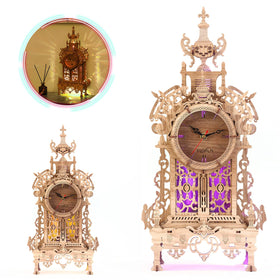 FUNPOLA 3D wood puzzle LED tower clock assembled model ready for desktop display