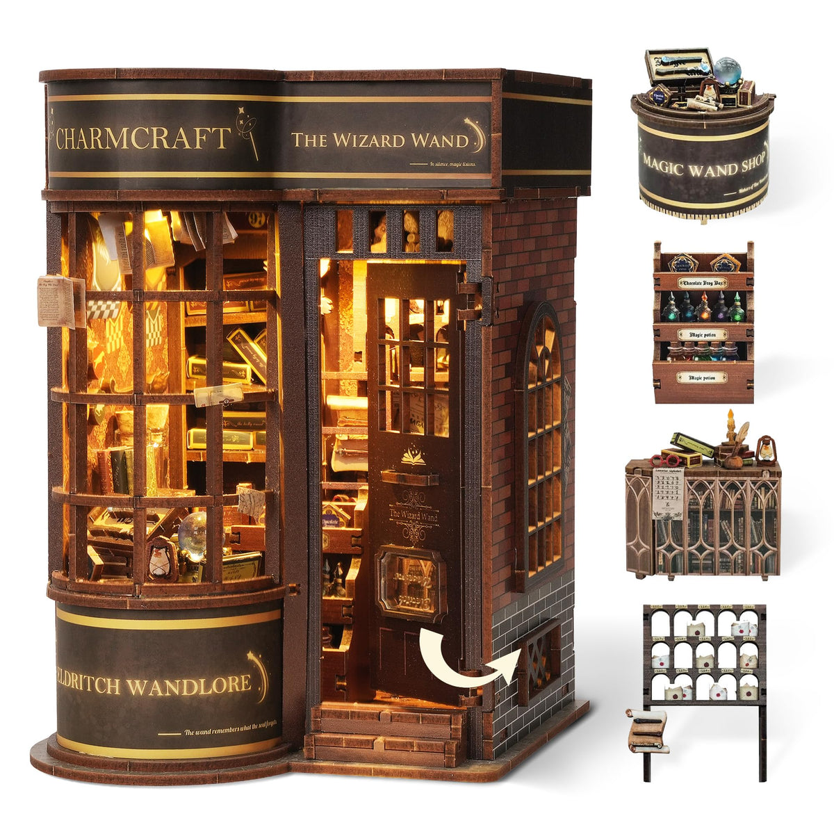 FUNPOLA wizard wand shop book nook glow enhances shelf ambiance