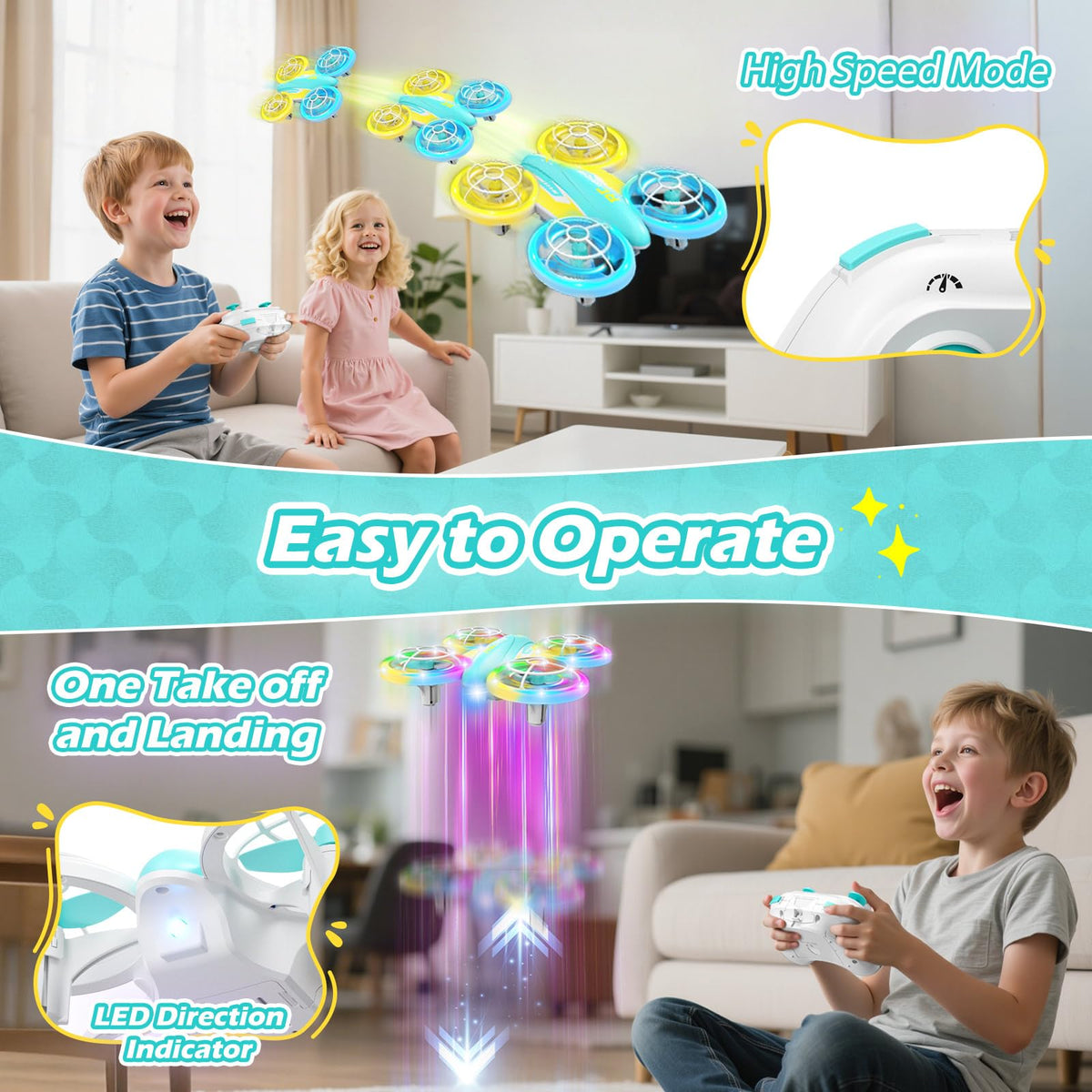 FUNPX LED RC Drone safety design with guards and crash resistance.