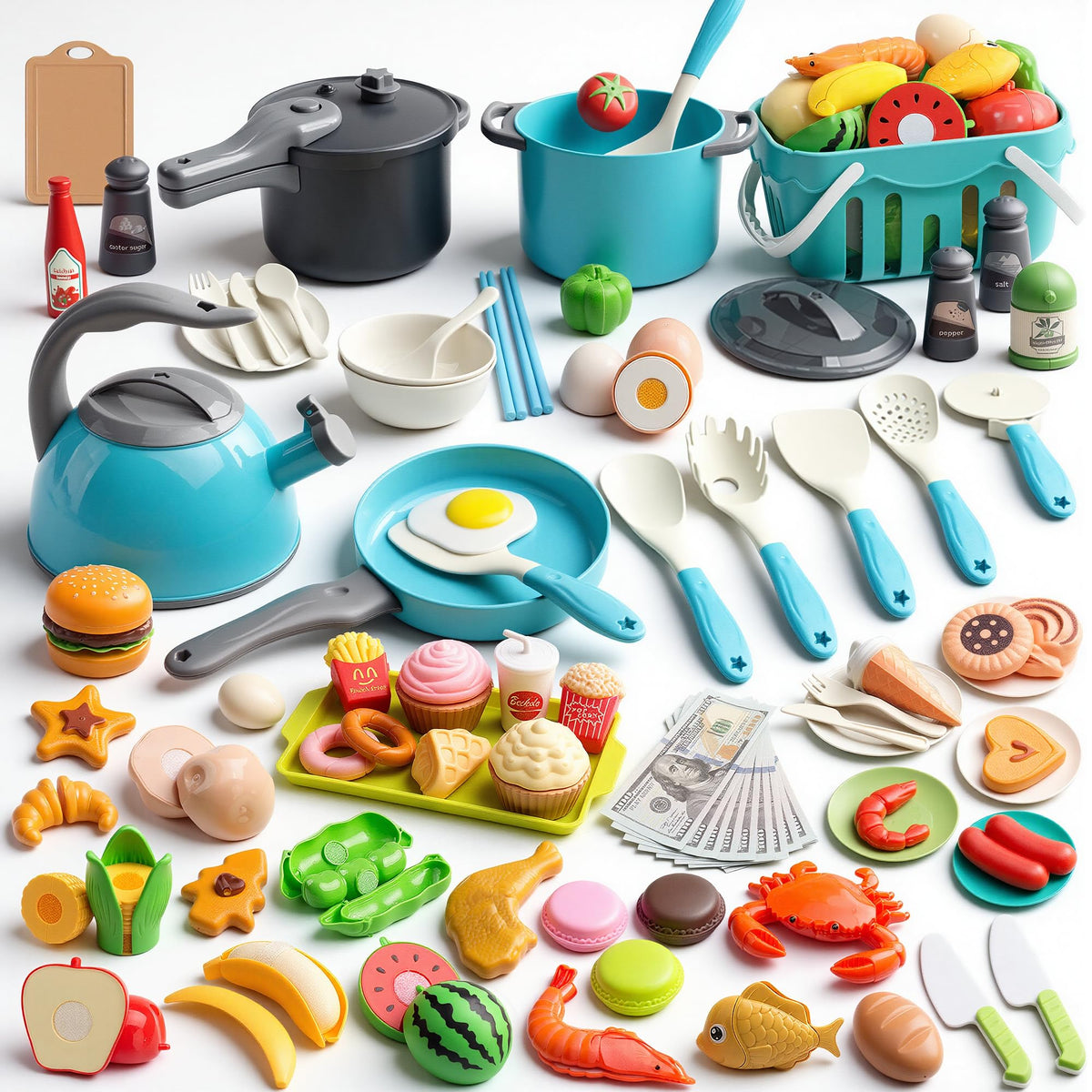 Funpynani 130-piece set with pots and pans for imaginative cooking play