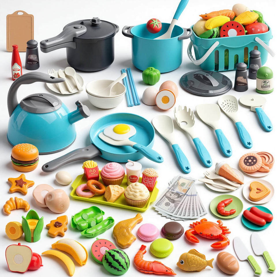 Funpynani 130-piece set with pots and pans for imaginative cooking play