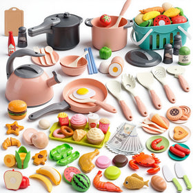 Funpynani 130pc kitchen playset pink with pretend pots and utensils for creative play