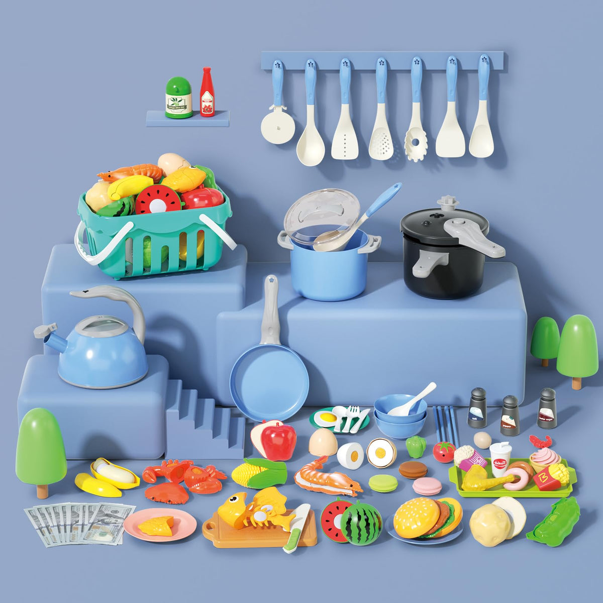 Funpynani water-filled kettle in blue supports washing and boiling roleplay.
