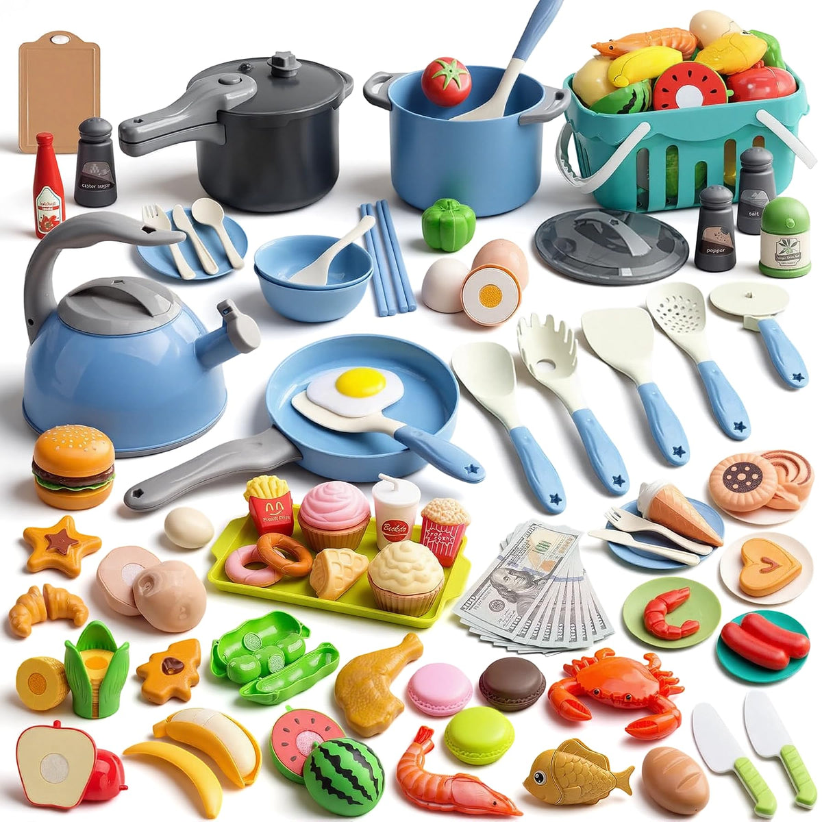 Funpynani kitchen pots and pans in blue inspire imaginative pretend cooking play.