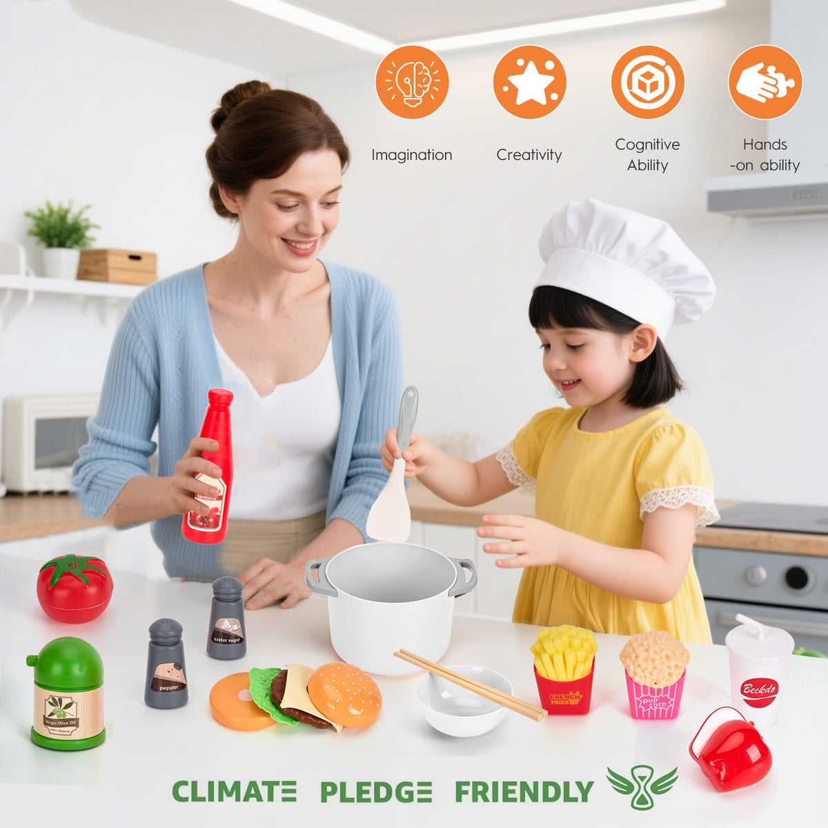Funpynani 130-piece set includes seafood and fast-food items.