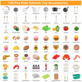 Funpynani 130-piece playset with varied foods sparks pretend meals.