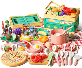 Funpynani 80pc kitchen playset with basket for imaginative play and easy cleanup