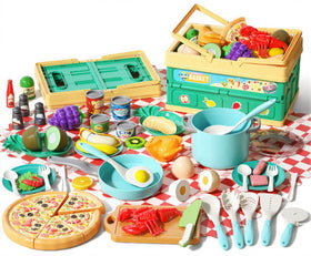 Funpynani 80-piece kitchen playset with foldable basket for organized pretend play