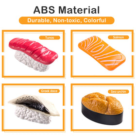 Toppings and rice blocks encourage careful assembly and fine motor practice