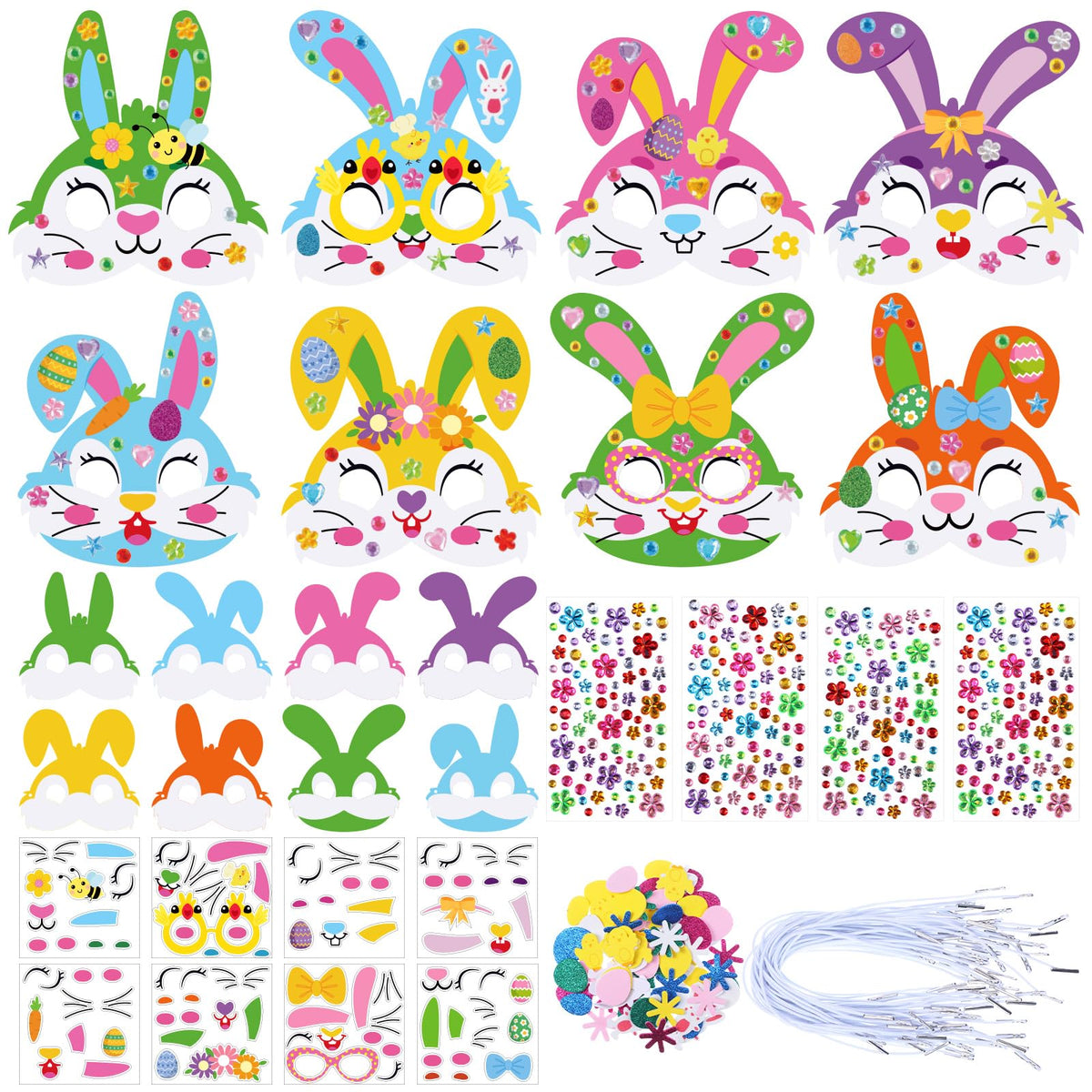 Funrous Easter bunny mask cardboard set for creative DIY costumes.