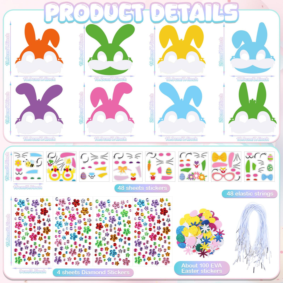 Funrous EVA foam stickers add vibrant details to masks.