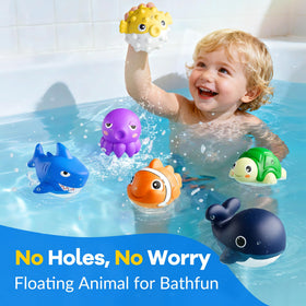 Funscape bath-time animals double as toys, easing water drainage after baths.
