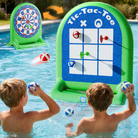 Funscape inflatable dartboard pool in use for sunny day family fun.