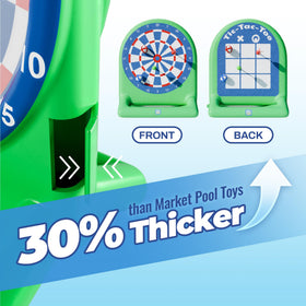 Funscape double-sided darts and tic-tac-toe board ready for splash play.