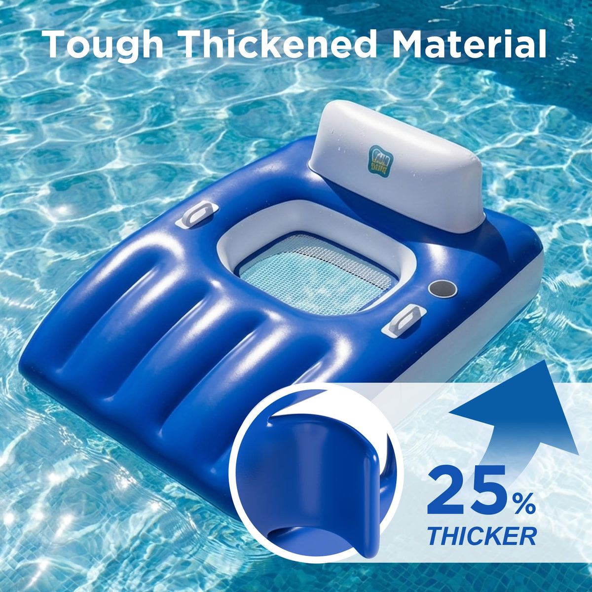 Funscape dual handles on the lounger enable easy on/off from water.