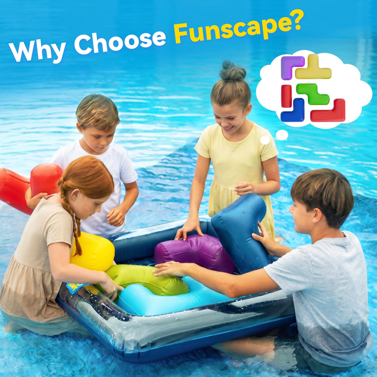 Funscape floating card table provides a stable surface for games and snacks.