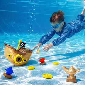 Funscape gold coins diving toy adds colorful rewards to water play.