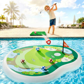 Funscape inflatable golf fairway—soft plush surface for safe pool play