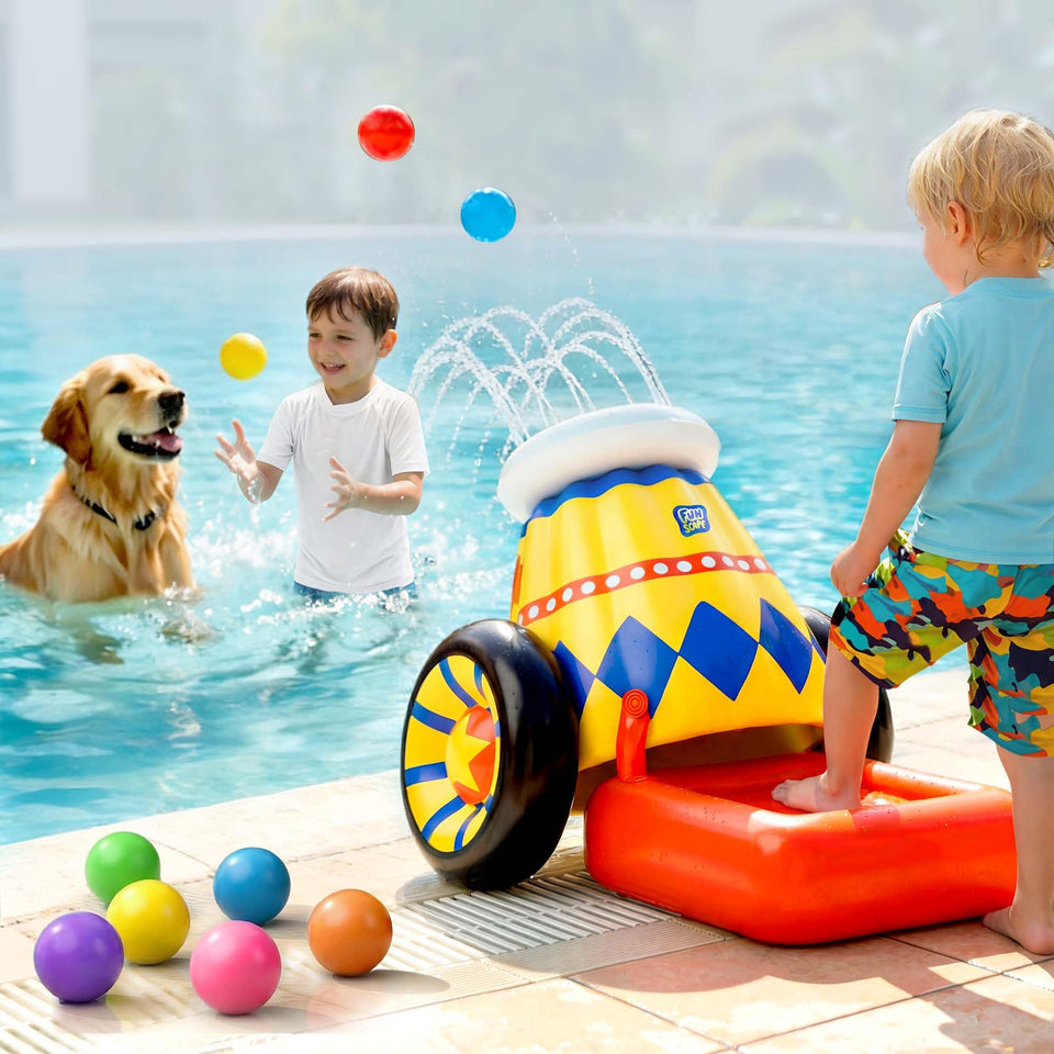 Funscape inflatable launching ball pool toy in main view ready for backyard water play.
