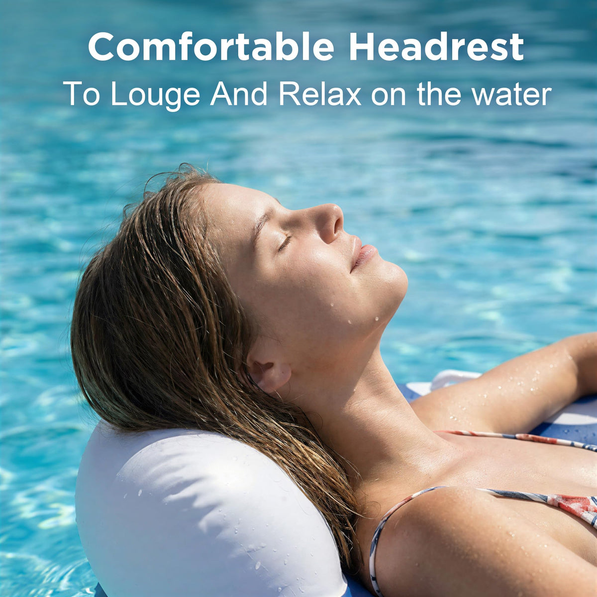 Funscape inflatable pool lounge side view blue highlights stable lounging by the water