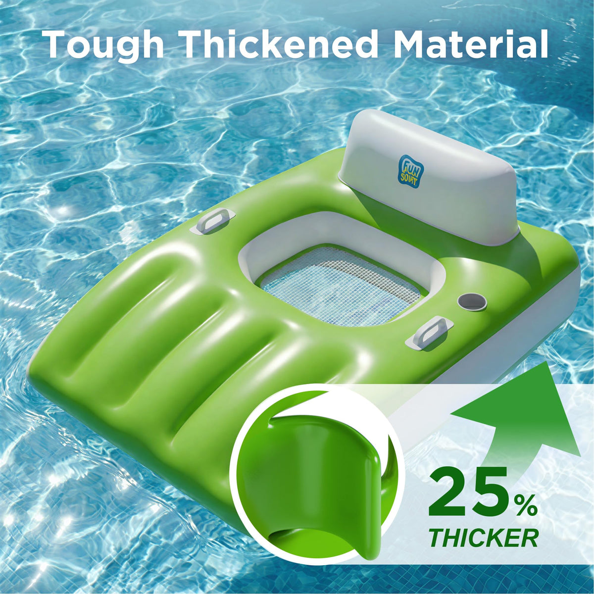 Funscape pool lounge built-in cup holder keeps drinks secure.